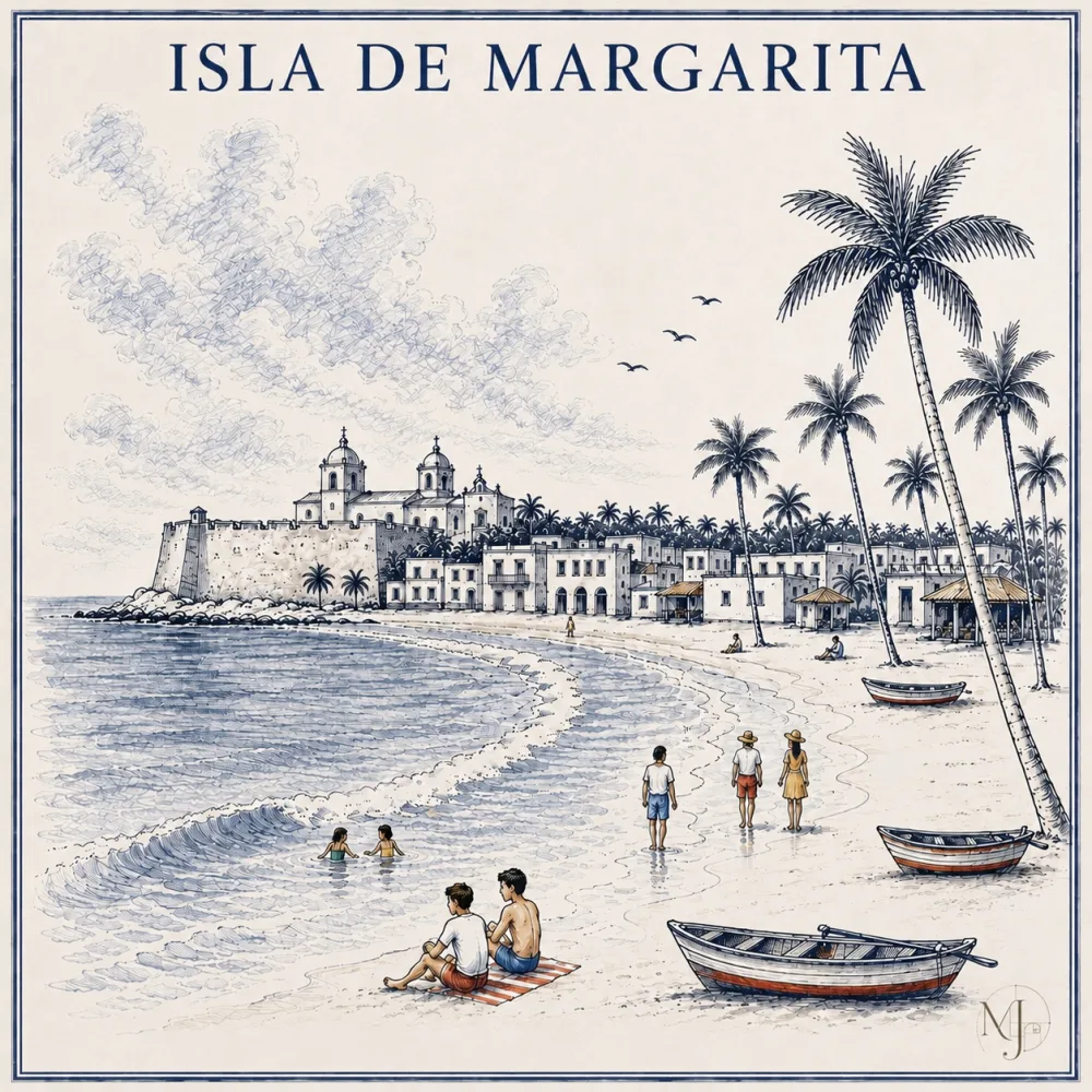 Pañoleta Isla de Margarita — seda 70 × 70 cm